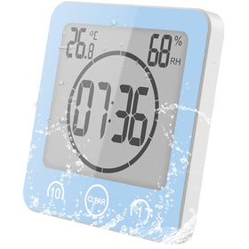Houkiper digital bathroom clock front view shows clear time and climate data at a glance.
