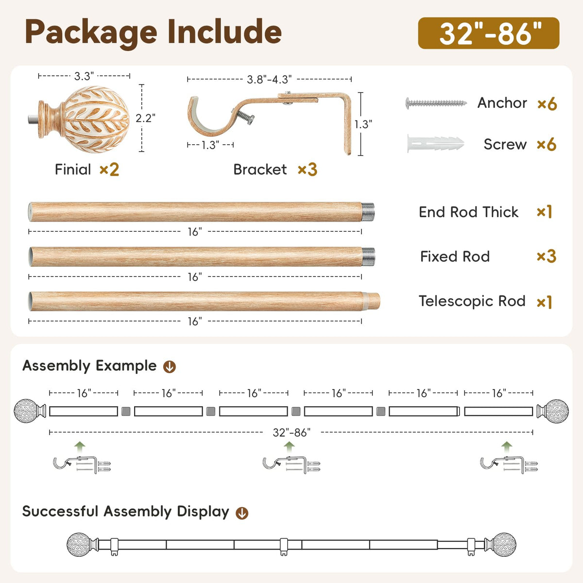 Houmiggle rustic curtain pole enhances boho and traditional decor.