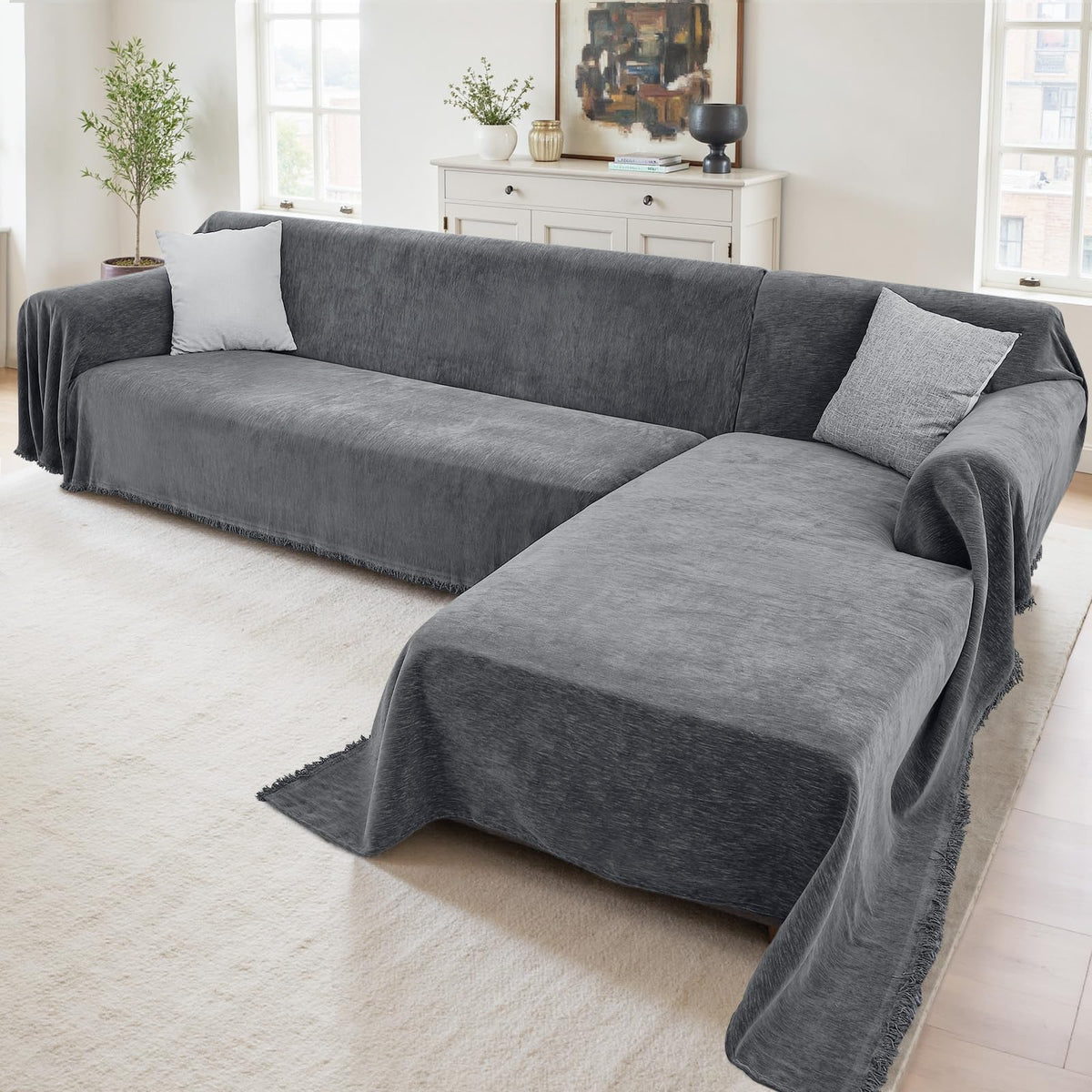 Houmiggle sectional cover in soft chenille offers premium softness and sofa protection