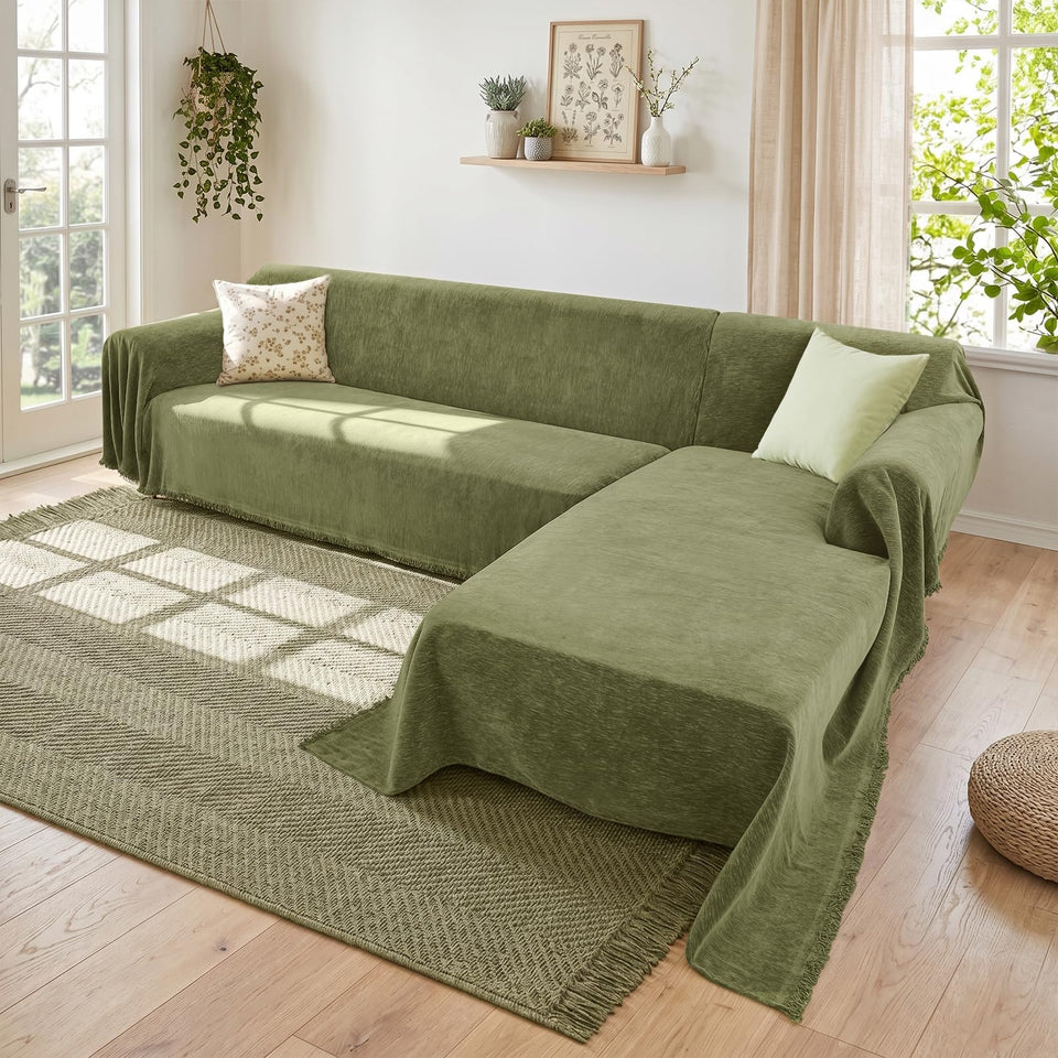 Houmiggle sectional couch covers in soft chenille fabric for cozy, pet-friendly seating.