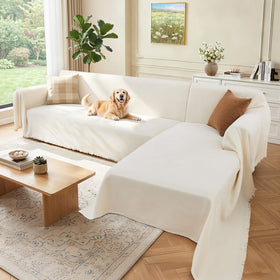 Houmiggle sectional two-piece cream white cover protects sofa while elevating its look