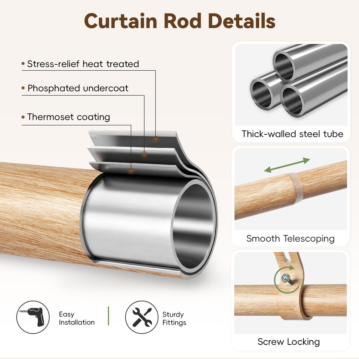 Houmiggle telescopic length adjusts to fit 32 to 86 inch windows.