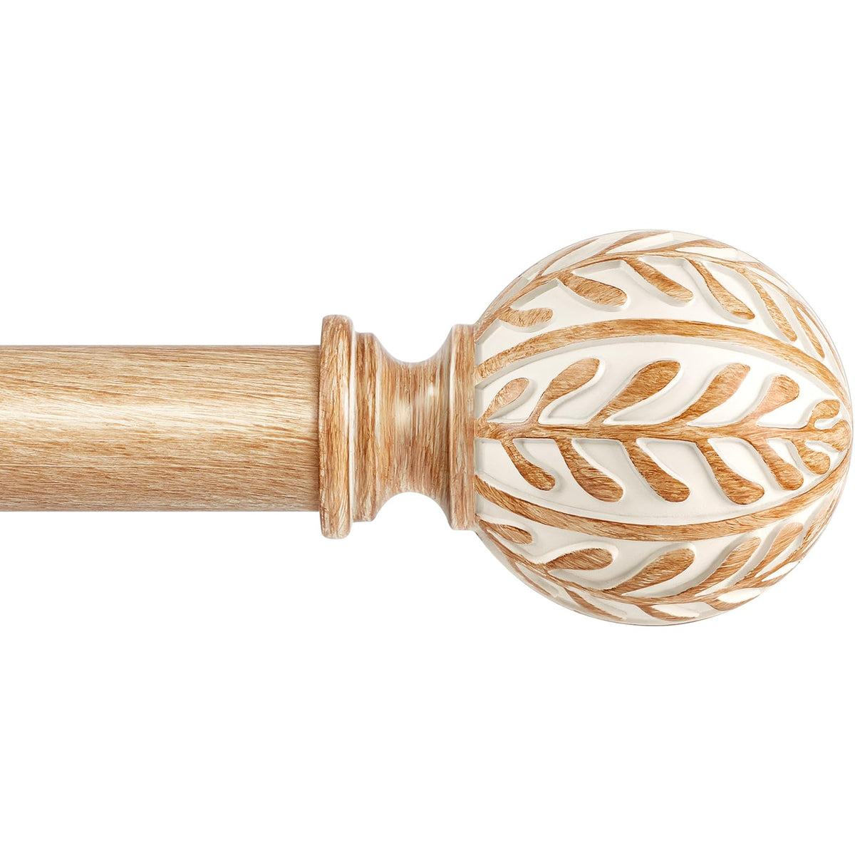 Houmiggle wood curtain rod with olive leaf finial adds natural rustic charm to any living room.