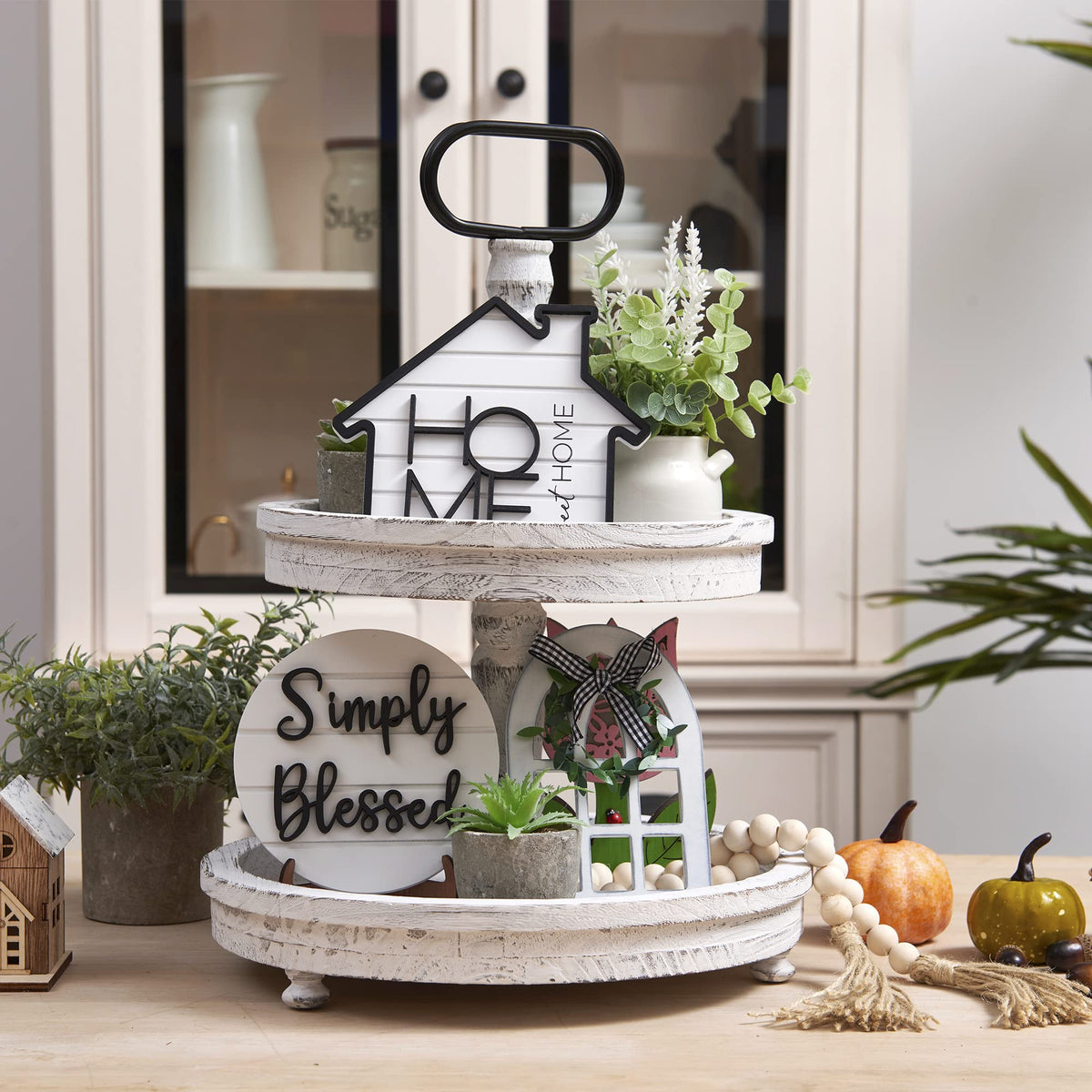 Houmury Simply Blessed sign brings soft farmhouse style to counters.