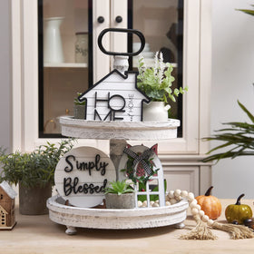 Houmury Simply Blessed sign brings soft farmhouse style to counters.