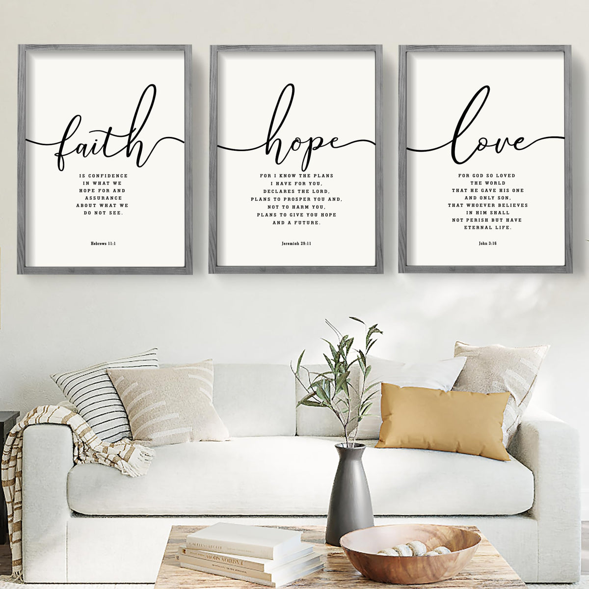 Houmury 3-piece Bible verses wall art, 11x14 grey frame, ideal living room accent.