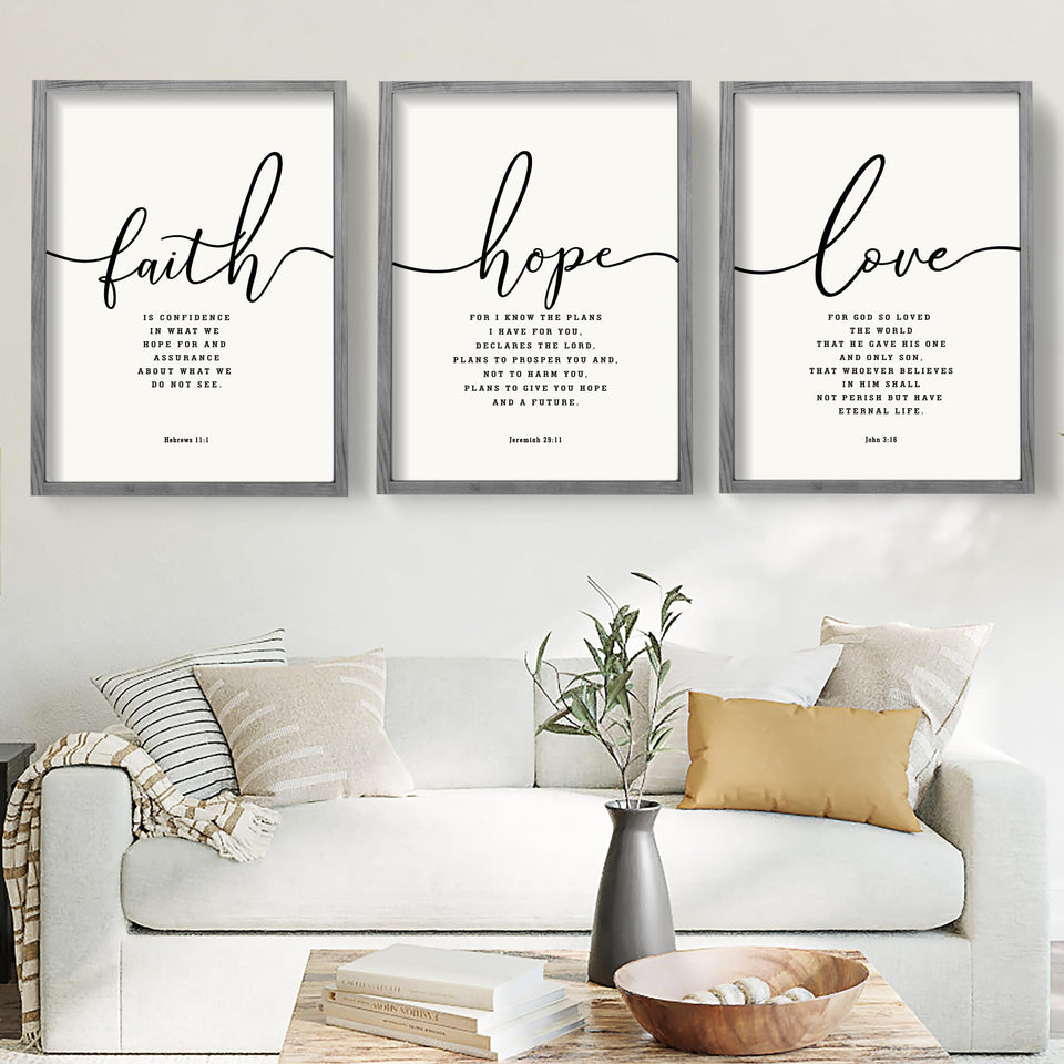 Houmury 3-piece Bible verses wall art, 11x14 grey frame, ideal living room accent.