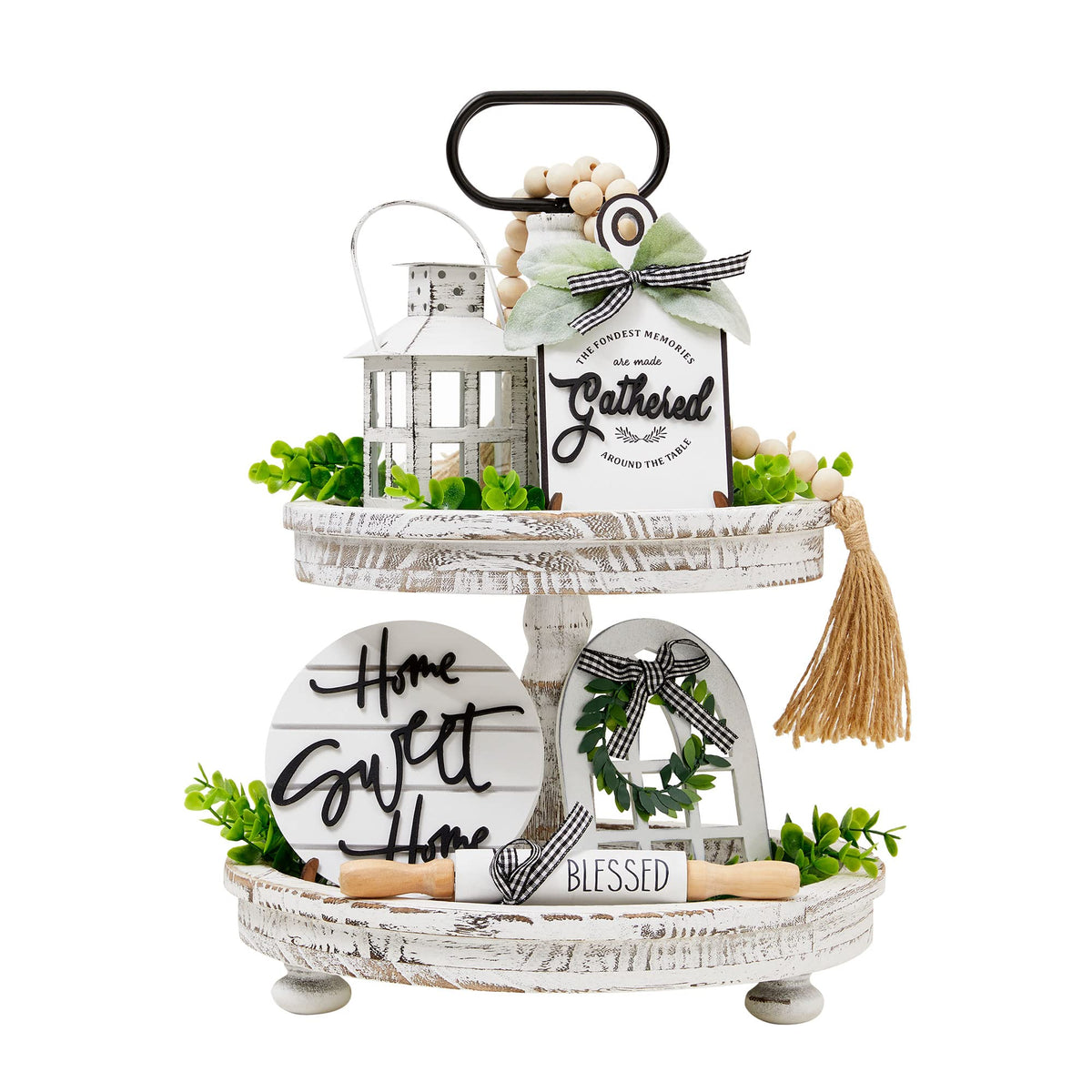 Houmury tiered tray with lantern cozy kitchen display