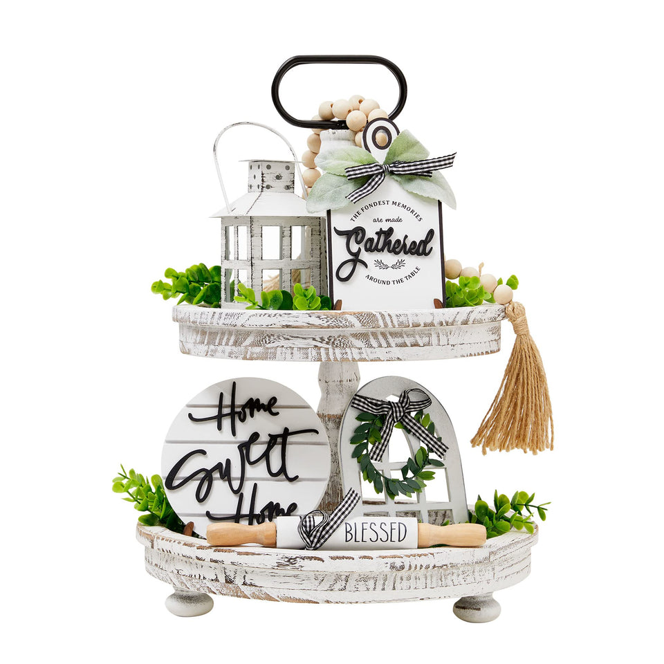 Houmury tiered tray with lantern cozy kitchen display