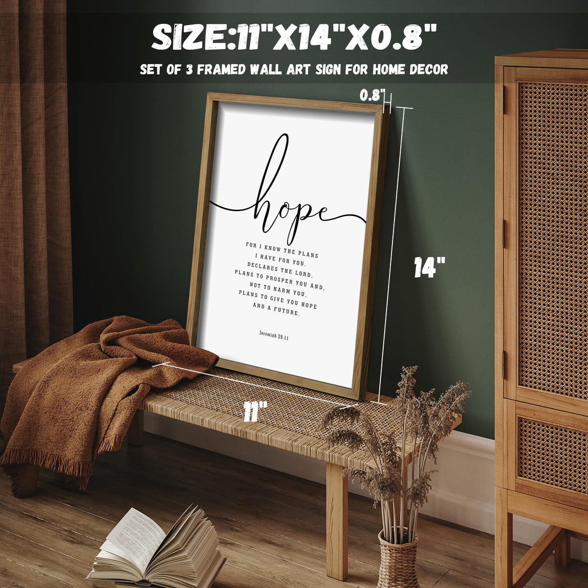 Houmury framed scripture signs complement neutral palettes and rustic-modern interiors.