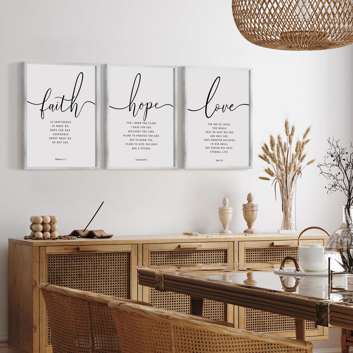 Eleven by fourteen inch wall art offers a calm focal point.