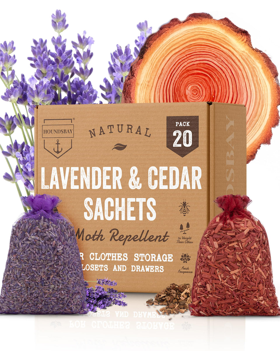 HOUNDSBAY cedar sachets for drawers and closets with natural moth deterrence.