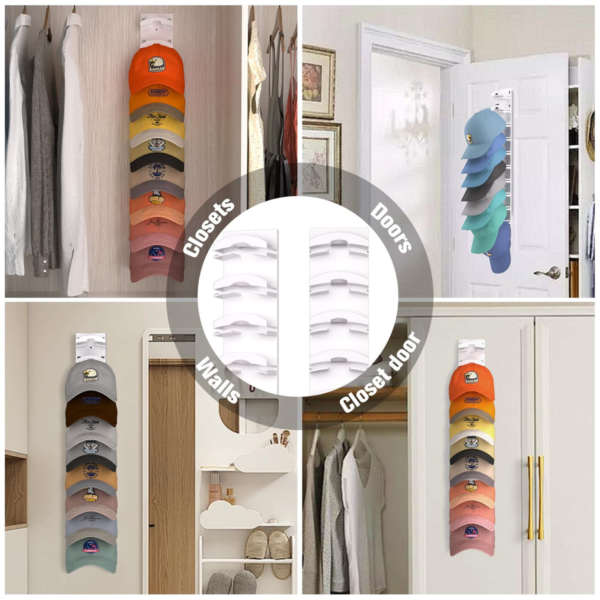 Houoisheck cap organizer supports ten hats per unit.