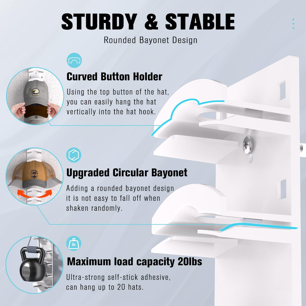 Houoisheck hat organizer adhesive option on smooth surface for quick setup.