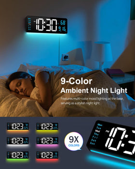 Hournor digital wall clock auto-dimming for comfortable day and night viewing
