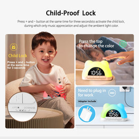 Hournor Kids Alarm Clock 11-color night light with brightness options.