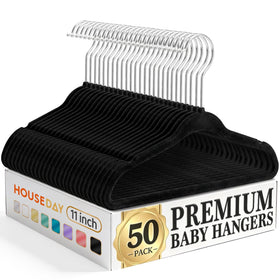 House Day velvet baby hangers pack in black for clutter-free nursery organization.