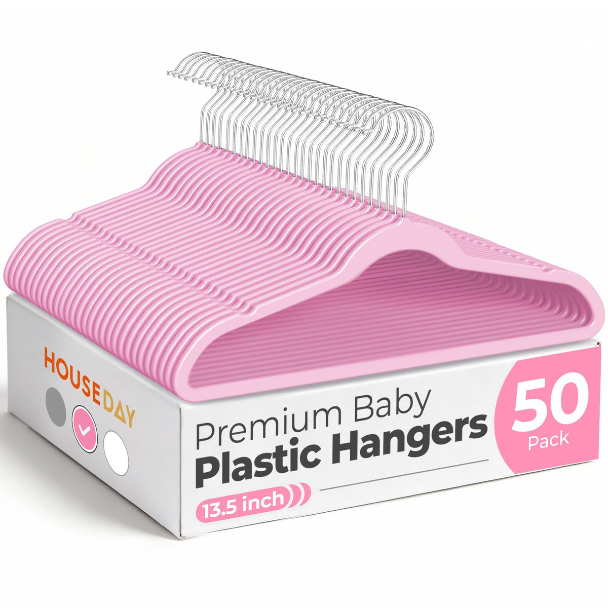 House Day 13.5-inch pink kids hangers in a 50-pack for organized closets