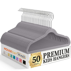 HOUSE DAY 14-inch kids velvet hanger with sturdy design for durable closet organization.