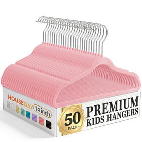 HOUSE DAY 14-inch kids velvet hanger closeup shows soft velvet grip and durability
