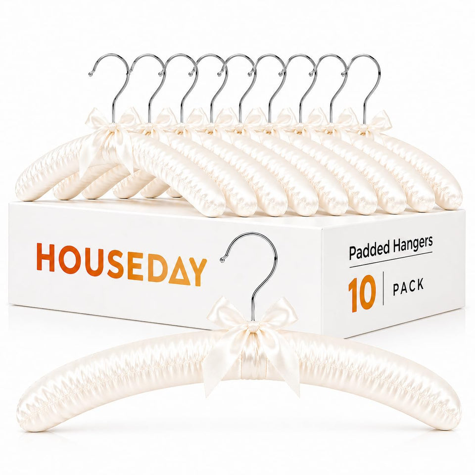 HOUSE DAY 17-inch beige satin padded hanger protecting delicate garments.