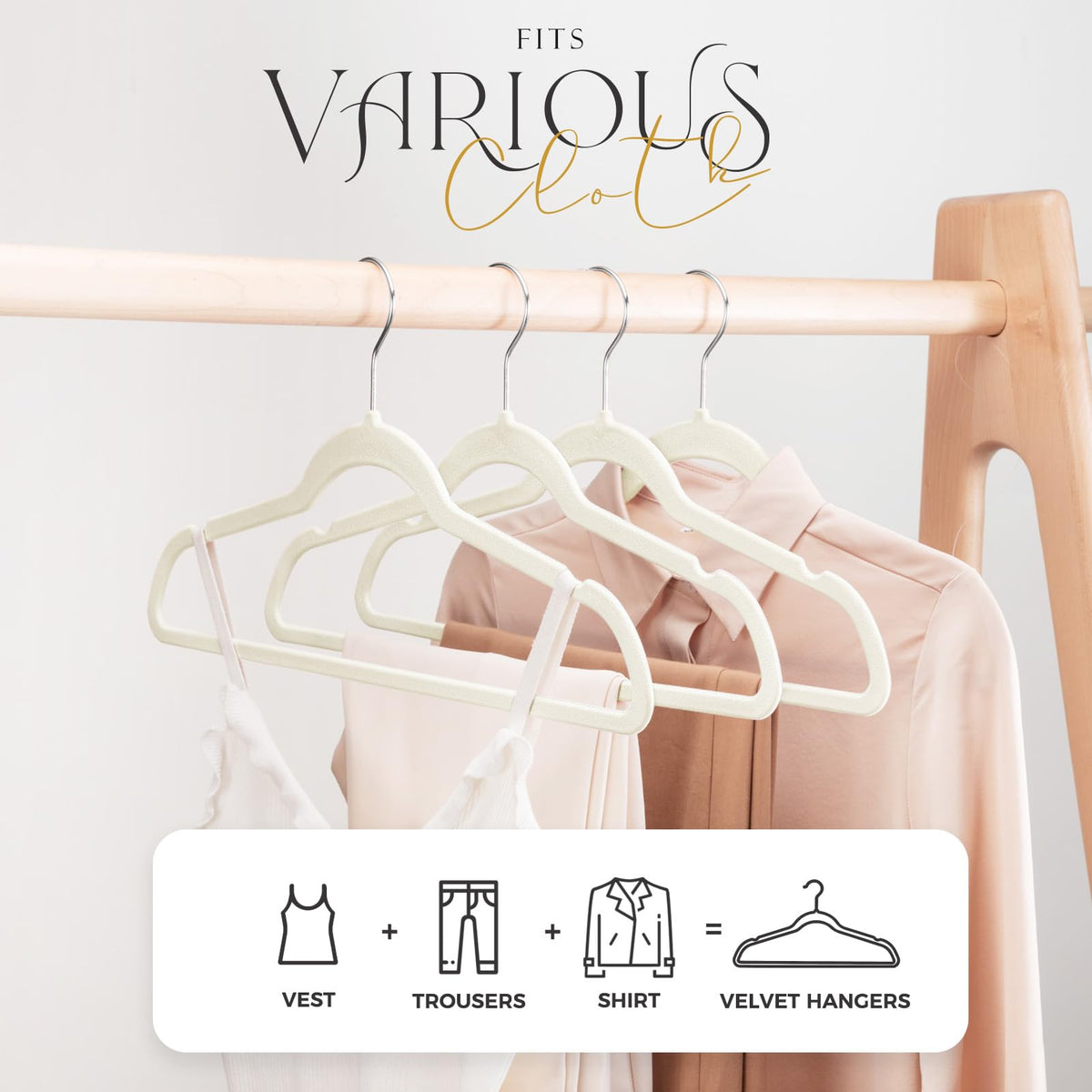 House Day 360-degree hook velvet hangers provide easy access and flexible closet rotation.