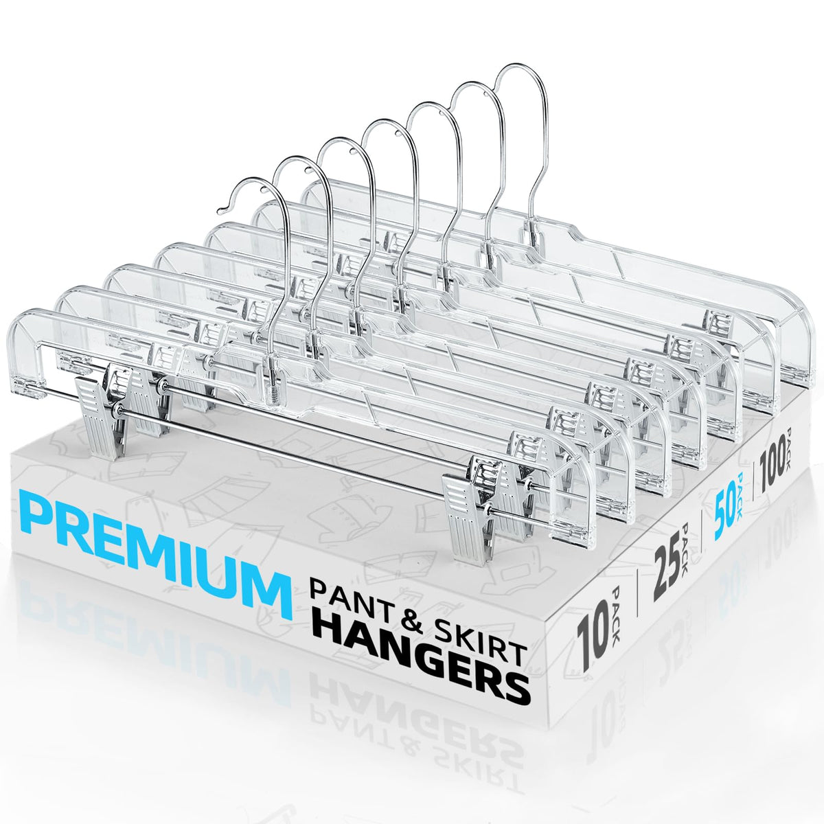 HOUSE DAY 50-pack 14-inch clear plastic pants hangers with clips for organized closets