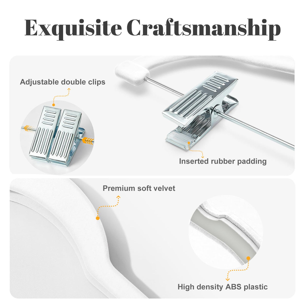 HOUSE DAY adjustable clip hangers glide open for easy loading.