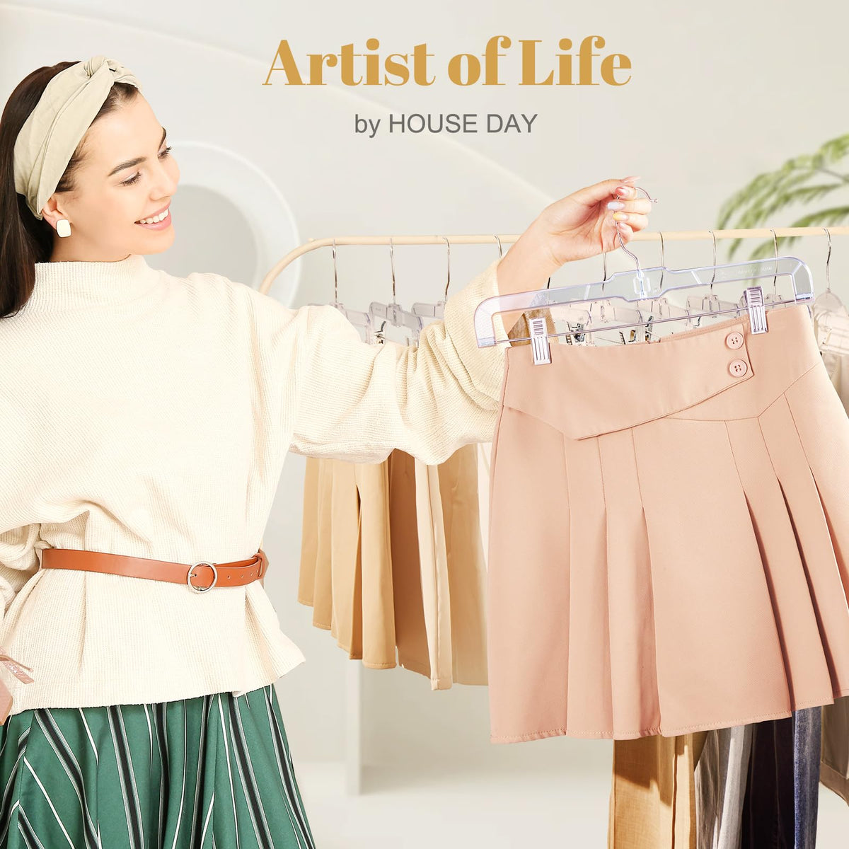 House Day adjustable clips securely fit pants, skirts, and shorts