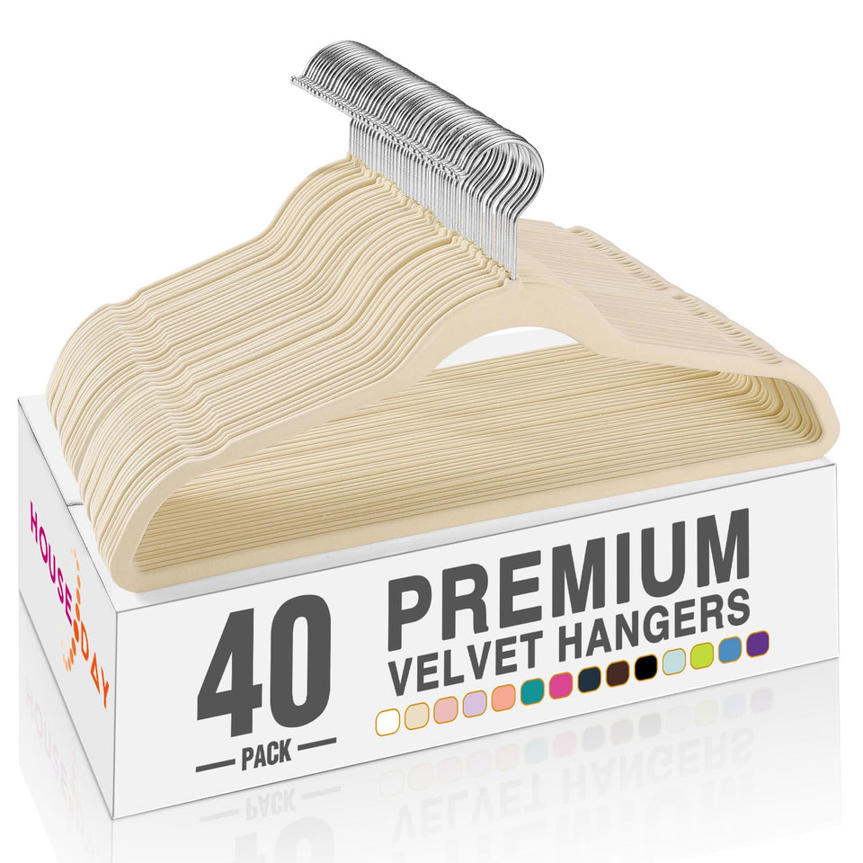 House Day beige velvet hangers 40-pack protect garments while saving closet space.