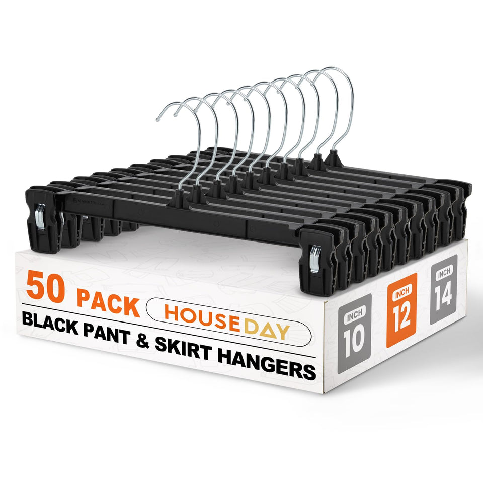 HOUSE DAY black pants hanger with strong clips for secure everyday storage.