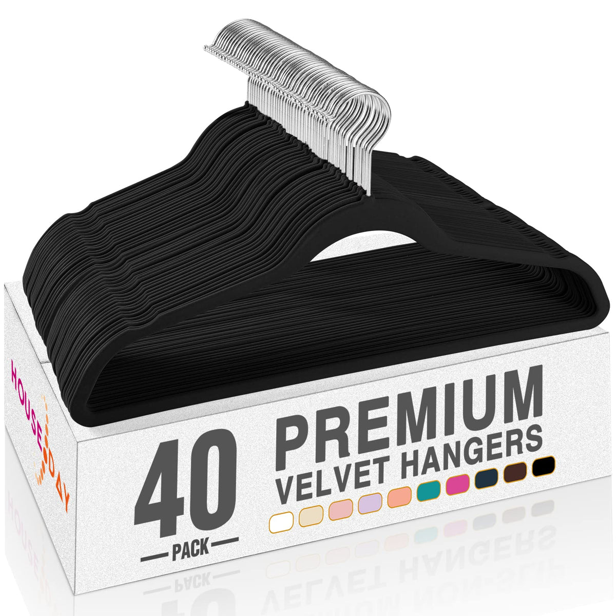 HOUSE DAY Black Velvet Hangers 40 Pack organized closet layout with even weight support