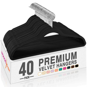HOUSE DAY Black Velvet Hangers 40 Pack organized closet layout with even weight support
