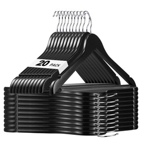 HOUSE DAY black wooden hanger 20-pack for sturdy closet organization and heavy coats.