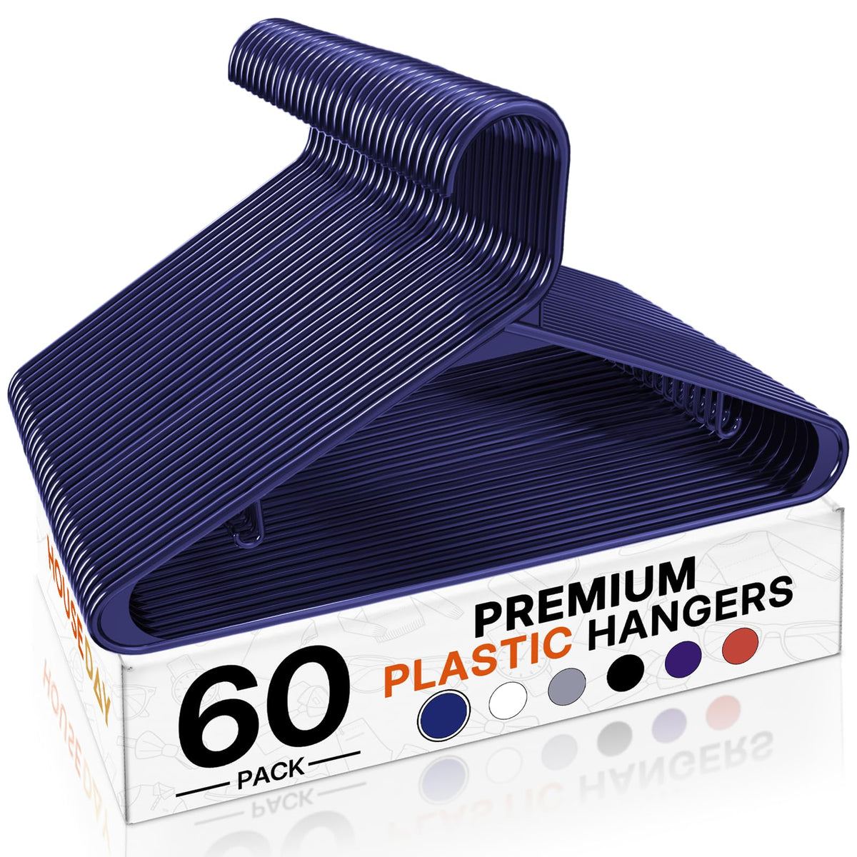 HOUSE DAY blue plastic hangers in a 60-pack for reliable closet organization