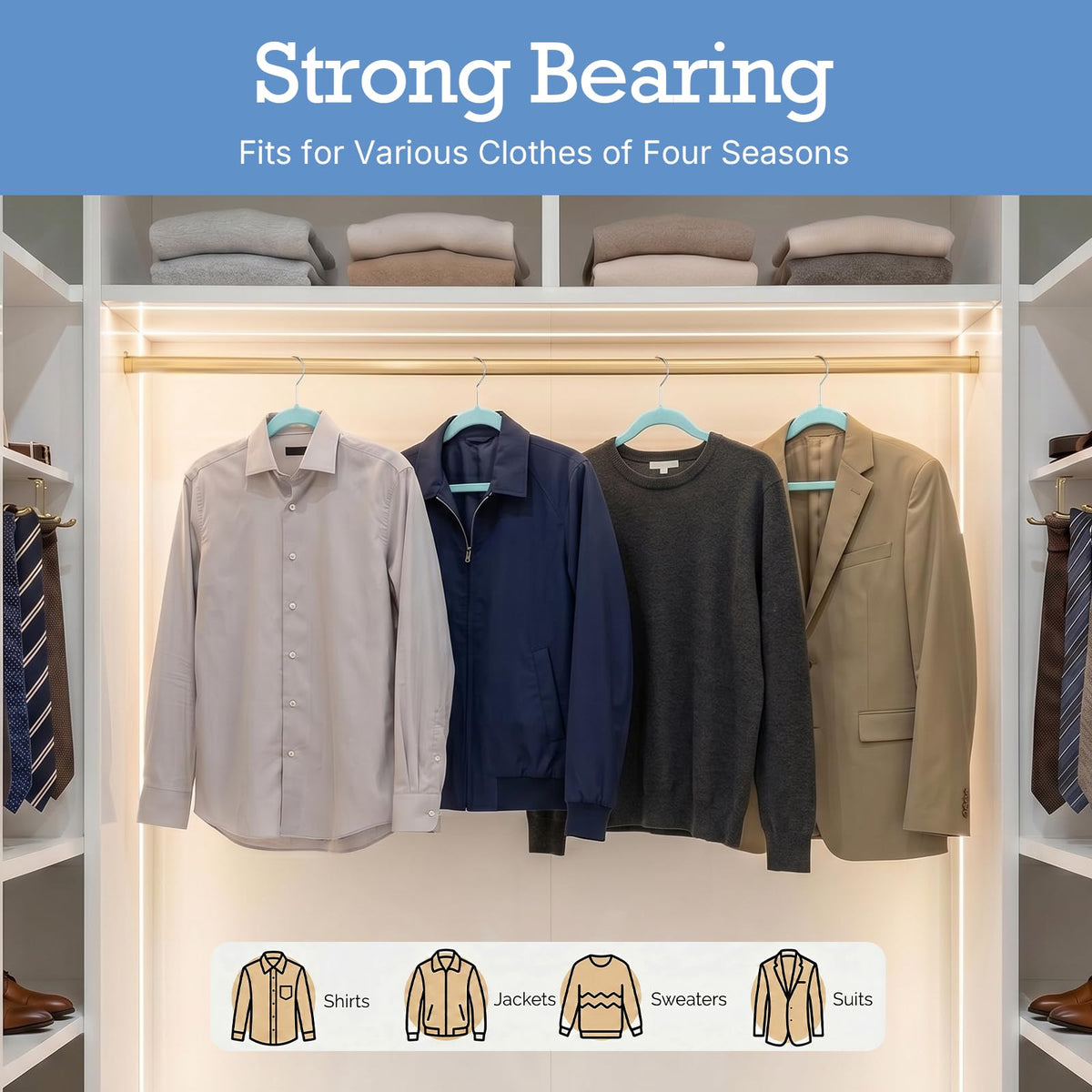 House Day coat and shirt hangers arranged for organized closet use