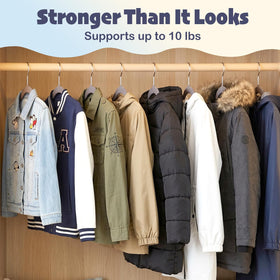 HOUSE DAY compact 14-inch hanger fits growing wardrobes with slim profile.