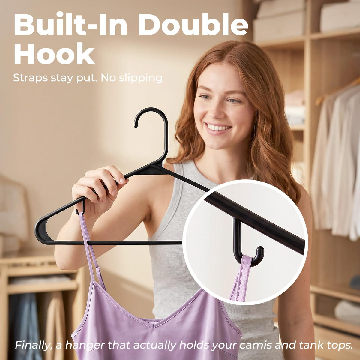 House Day contoured shoulders prevent shoulder creasing on tops.