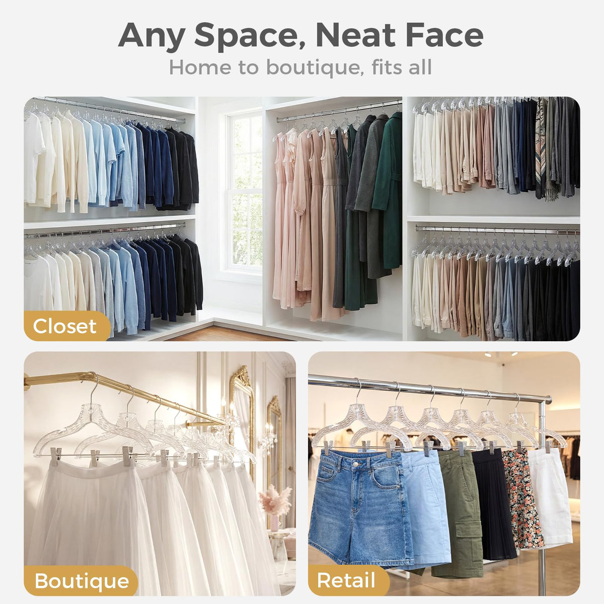 House Day crystal-clear plastic provides a sleek, modern closet look.