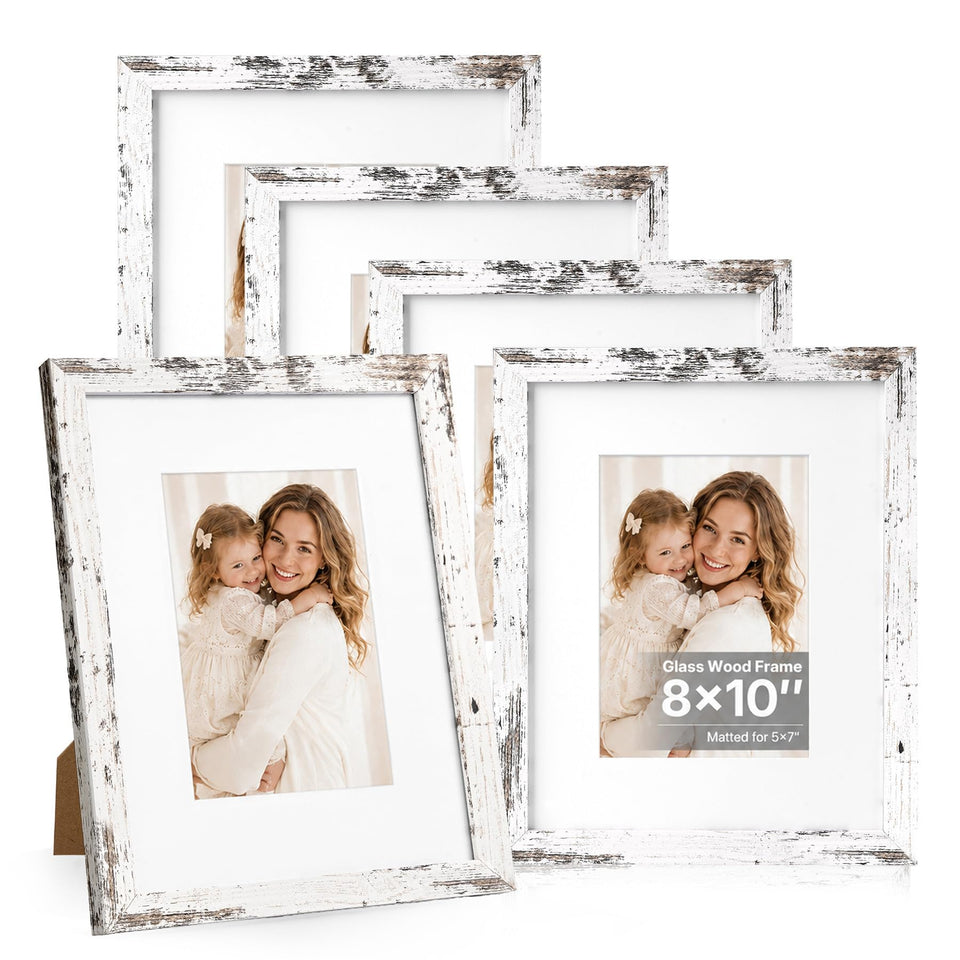 HOUSE DAY Distressed White 8x10 frame with real glass front for a crisp photo view.