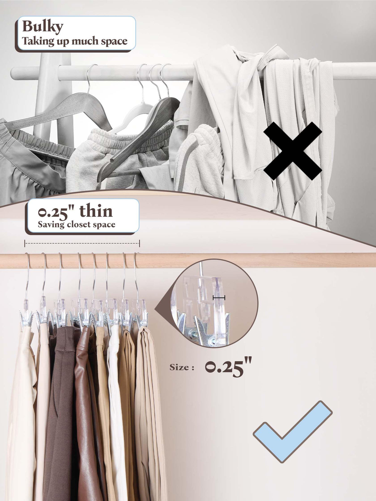 House Day durable clear plastic hangers, strong clips handle up to 7.7 lbs.