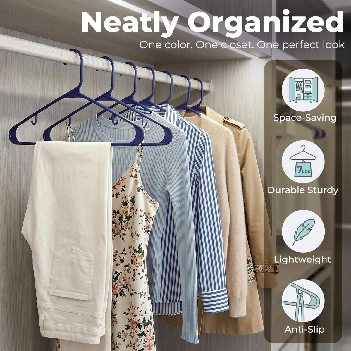 HOUSE DAY durable, lightweight hangers protect fabrics and simplify storage