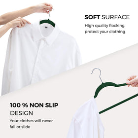 Emerald green HOUSE DAY hanger with slim profile saves space.