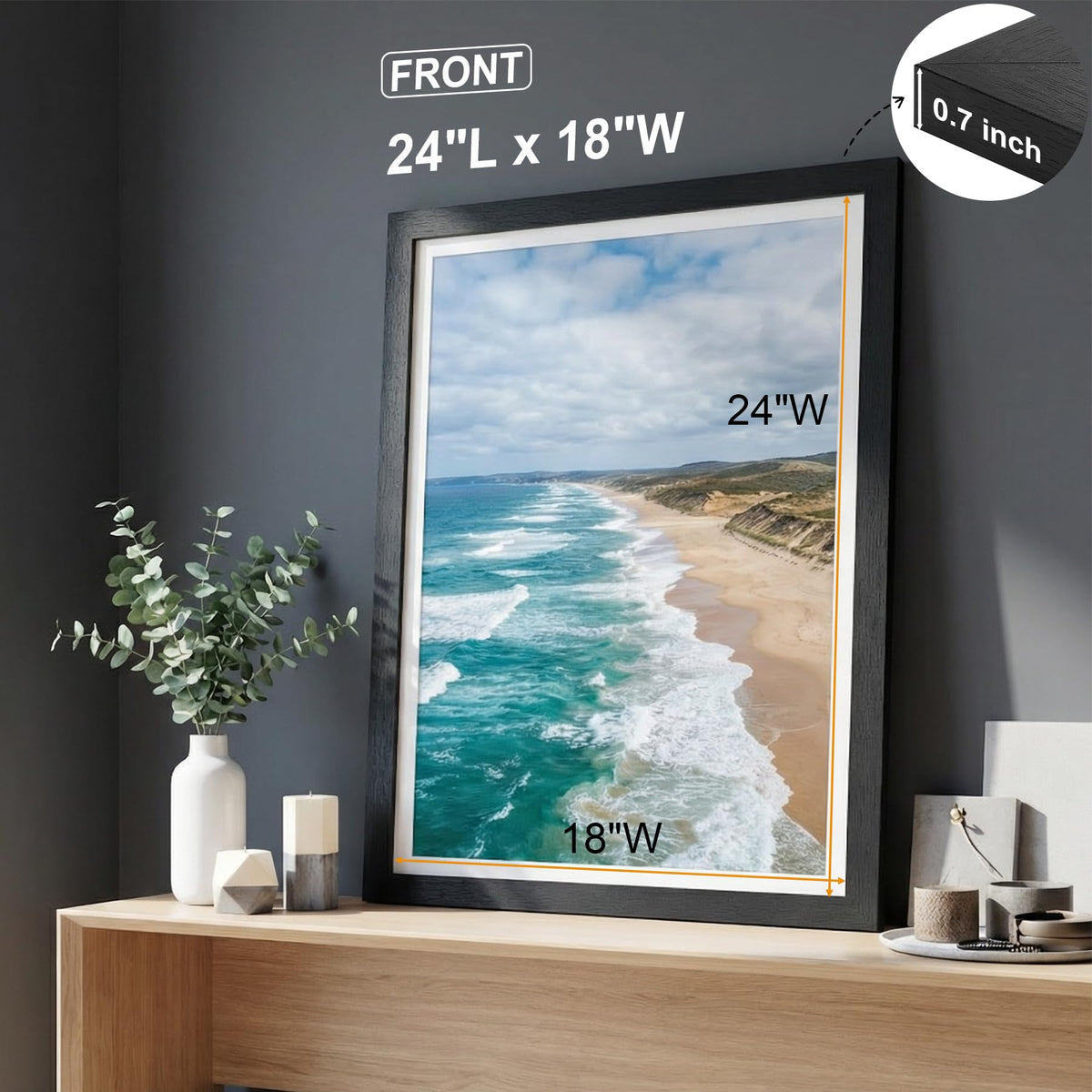 House Day 18x24 frame supports horizontal or vertical hanging for flexible display.