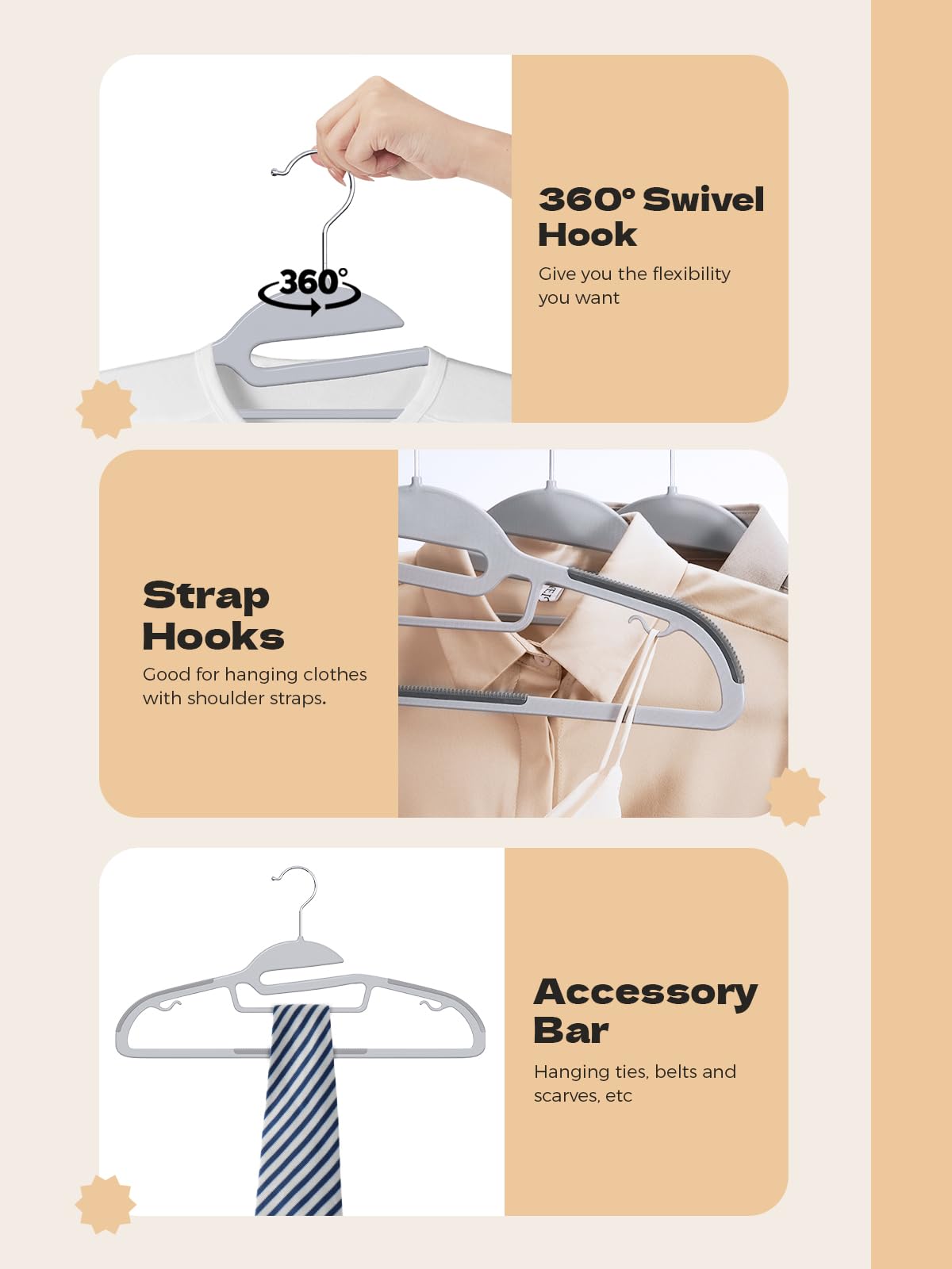 HOUSE DAY grey hangers thin profile for space efficiency.