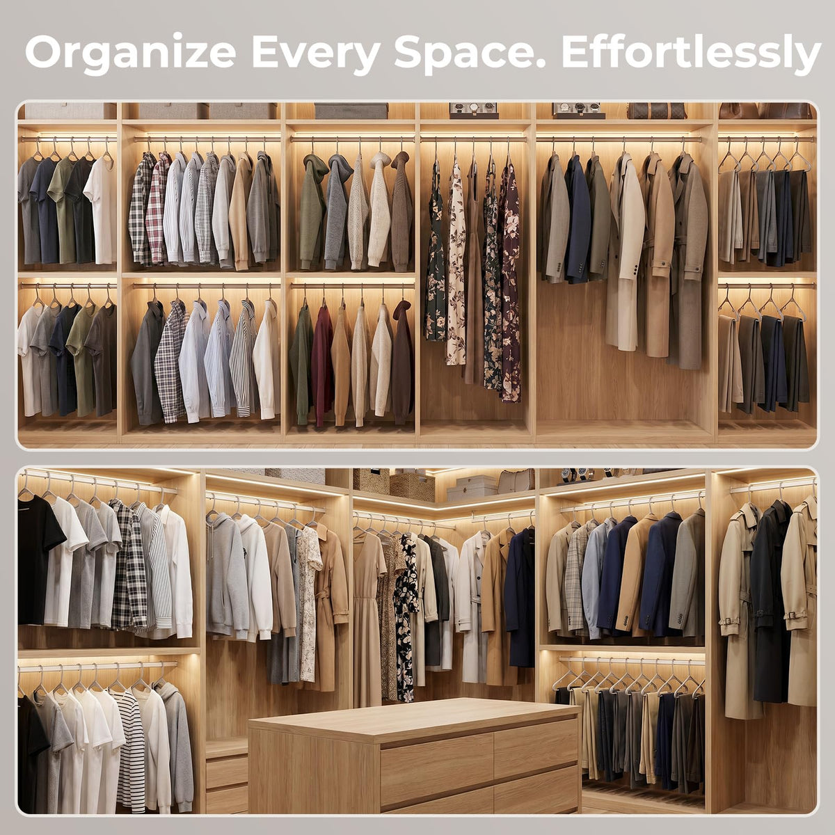 Uniform, slim hangers by HOUSE DAY promote organized wardrobe look