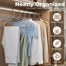 Slim profile HOUSE DAY hanger saves closet space and fits more garments