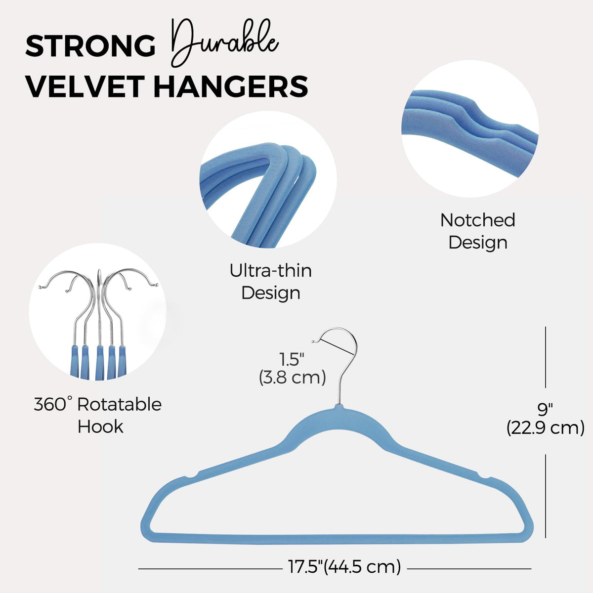Grooved shoulders secure thin straps like camisoles and gowns.