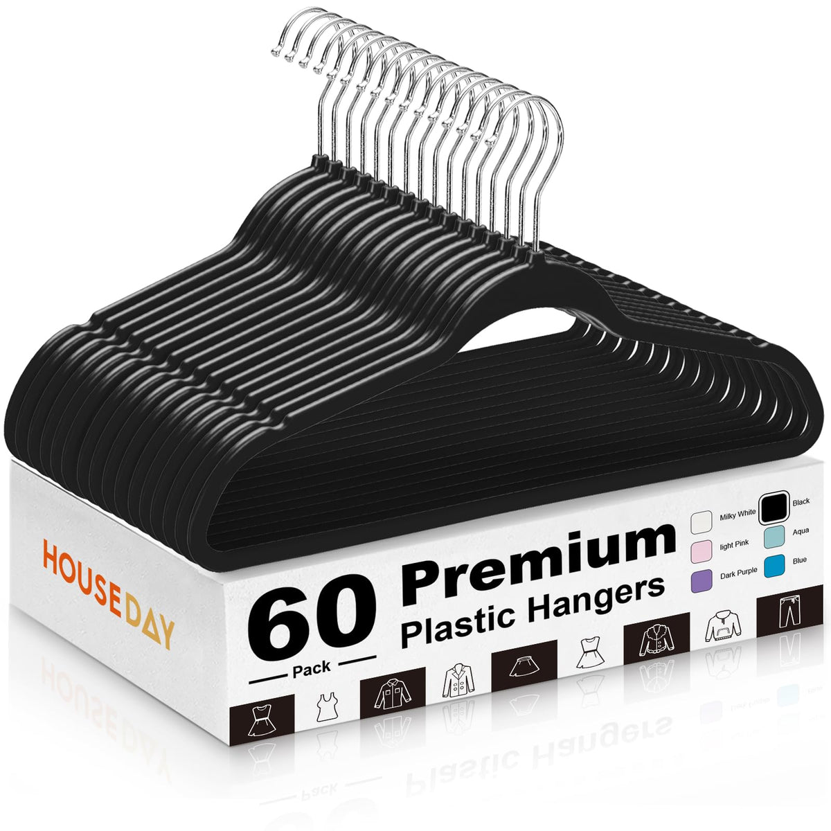 House Day hangers with 360° swivel hook for easy closet access.