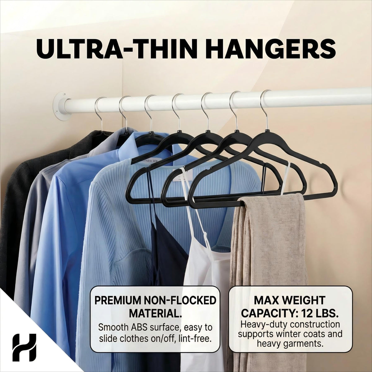 House Day heavy-duty hangers support garments up to 10 lbs.